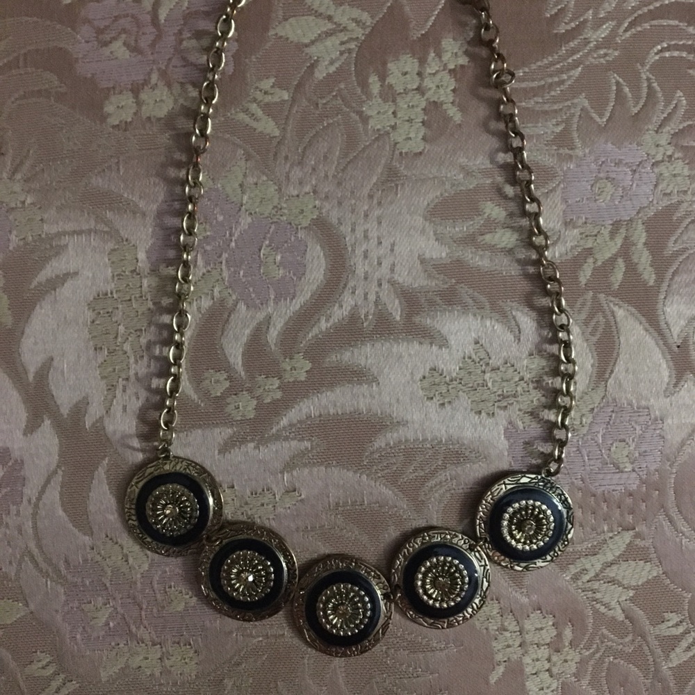 Black and Gold Adjustable Disc Necklace
